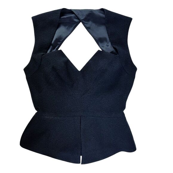 Black Halo Structured Peplum Sleeveless Blouse Top Open Back Size 2 - Picture 1 of 7